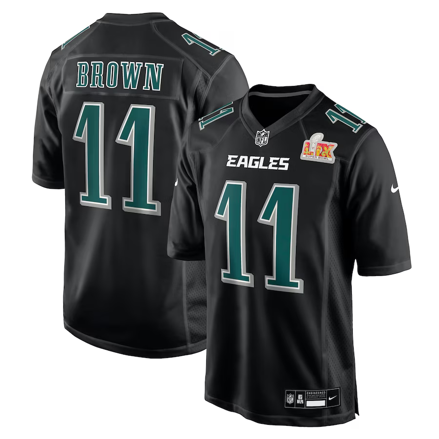 Men's Philadelphia Eagles A.J. Brown #11 Carbon Black Super Bowl LIX Jersey
